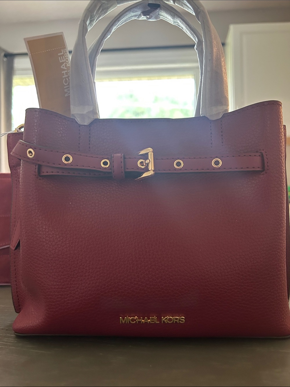 Michael Kors Red Pebbled Leather Satchel with Gold Hardware